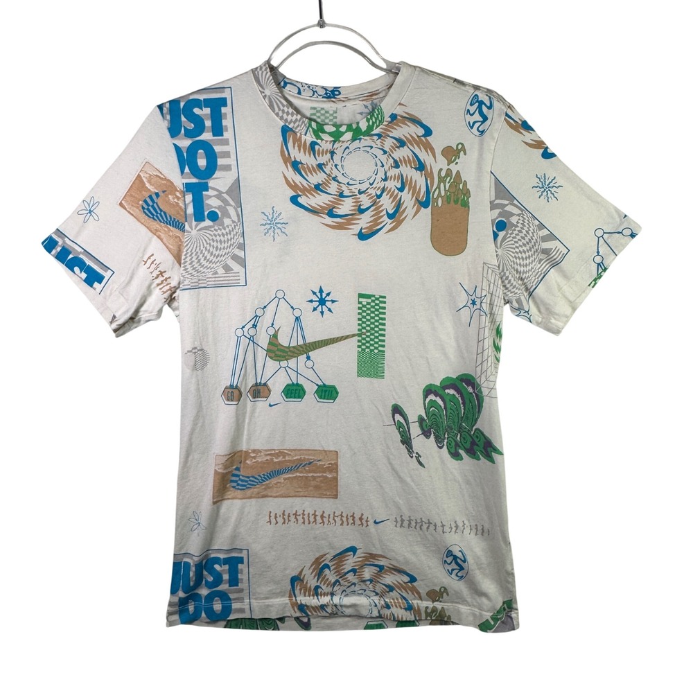 Nike Graphic All Over Print T-Shirt Just Do It White‎ Cotton S Tee Streetwear